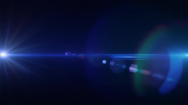 Sapphire blue cinematic light leak overlay featuring deep blue, cyan gradients, realistic anamorphic lens flare, optical reflections, atmospheric glow, seamless looping texture for professional video 