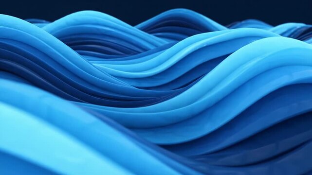 Abstract flowing blue liquid waves with smooth glossy texture and soft lighting