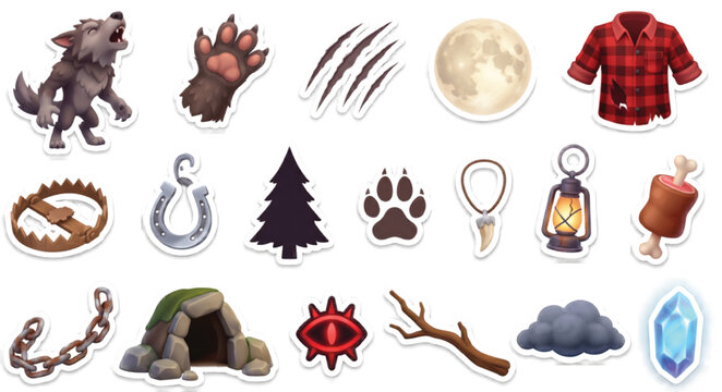 Halloween Werewolf 3D Sticker Pack with Howling Wolf Claw Marks and Full Moon