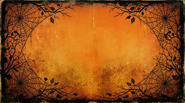 Halloween spiderweb border with branch frame