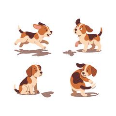 Obraz premium Playful beagle puppies in various actions during daytime with white background vector illustration