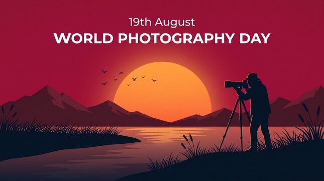 World photography day illustration photographer capturing sunset over mountain lake