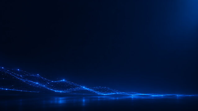 Abstract Blue Digital Network Waves with Glowing Particle Connections and Futuristic Cyber Background