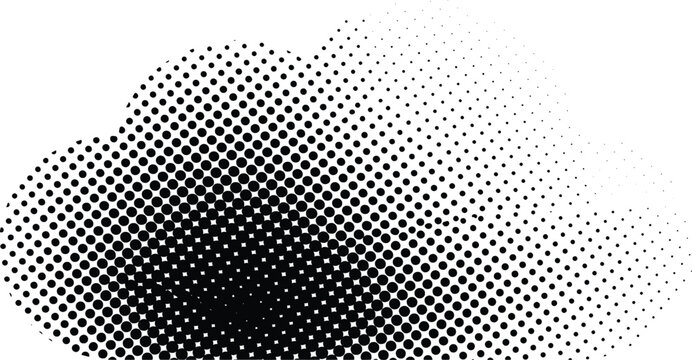 Halftone cloud vector element, black and white pop art dot pattern, retro comic book cloud shape, vintage stipple texture for graphic design