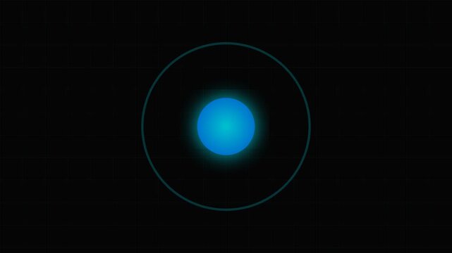 A vibrant glowing blue circle centered within a thin dark cyan outline ring