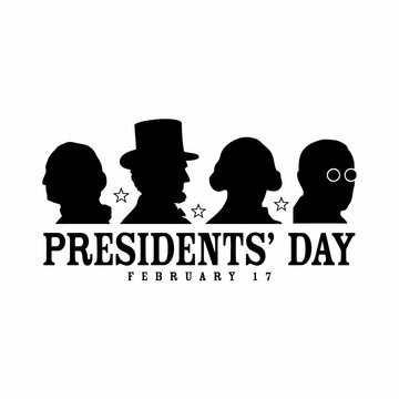 Presidents Day typography banner with Mount Rushmore presidents black silhouettes vector illustration