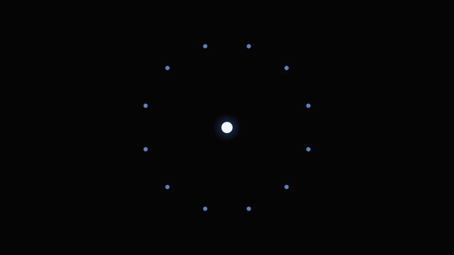 Minimalist circular arrangement of glowing blue dots on a dark background