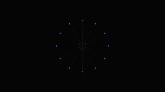 Minimalist ring of small glowing blue dots isolated on a pitch black background