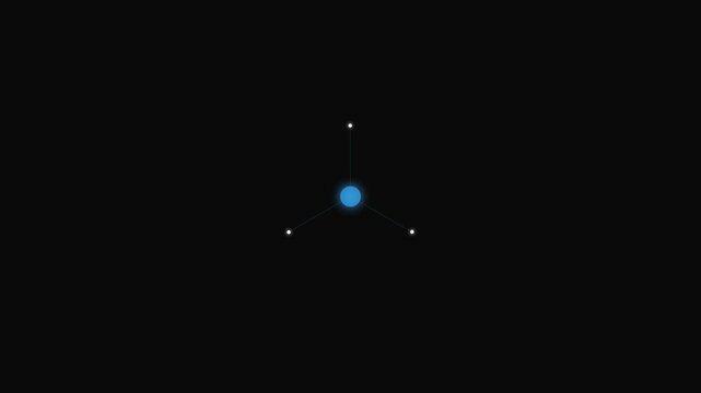 Minimalist blue dot connected to three white points on a dark background