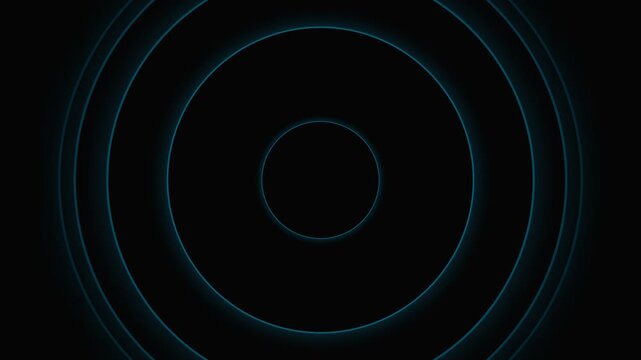 Minimalist blue glowing concentric circles pattern on a deep black background