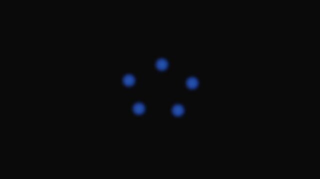 Five glowing blue circular points arranged in a pentagon on a black background
