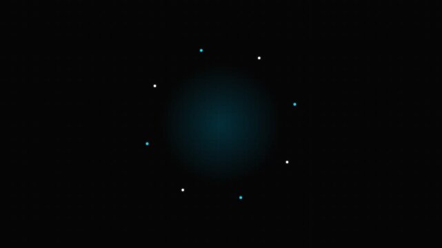A glowing ring of small white and blue light dots against a black background