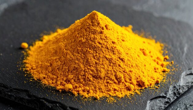 Bright yellow turmeric powder piled high, a vibrant and natural spice ingredient for culinary uses