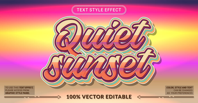 Editable Quiet Sunset text effect with warm retro typography. Perfect for summer branding, posters, social media, and creative designs.