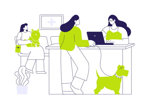 Vet clinic reception isolated cartoon vector illustrations.