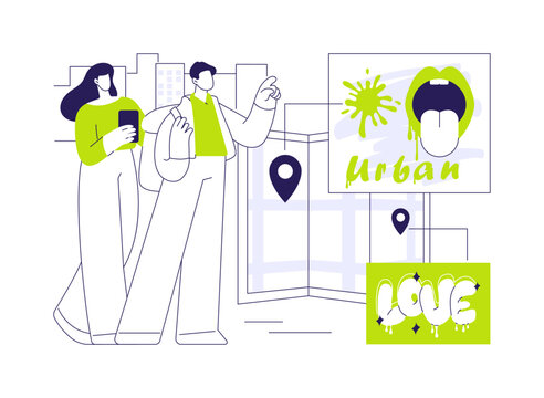 Street art tour isolated cartoon vector illustrations.