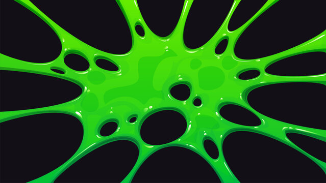 Cartoon green slime splat and gooey snot background texture. Spooky Halloween ooze, toxic goo liquid or radioactive glue splash, sticky mucus blob and scary zombie green slime spot background