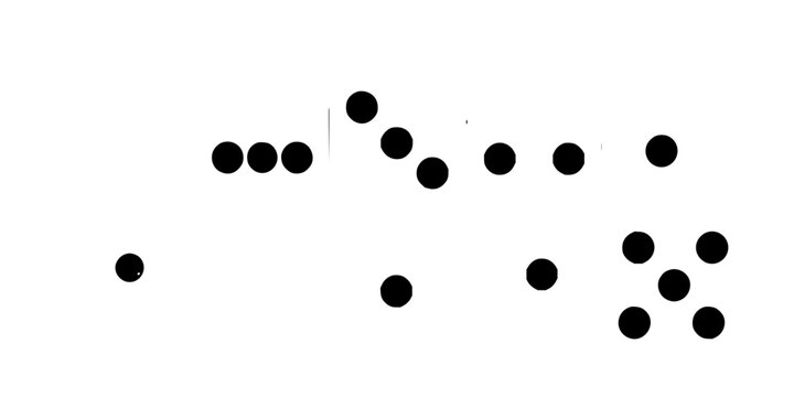 Dice set with a 2x3 grid of black-dot dice on white featuring black dots, minimalist, vector with monochromatic and flat lighting