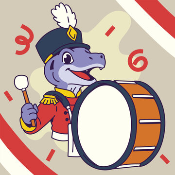 Komodo Dragon Mascot Marching Band Playing Bass Drum