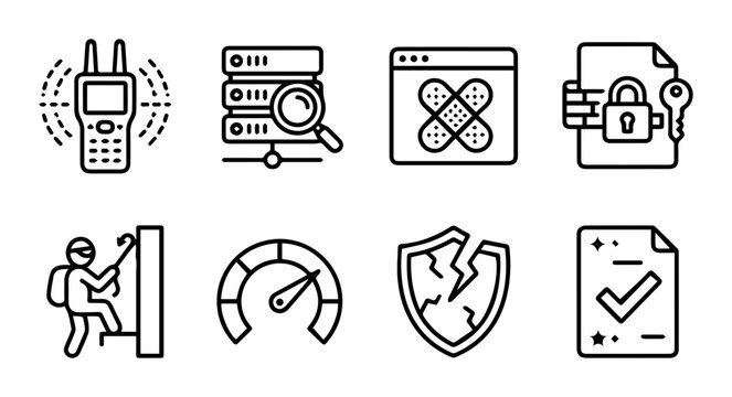 Cyber Security Icons Set, Digital Protection Symbols, Network Safety Graphics, Data Breach Prevention Icons