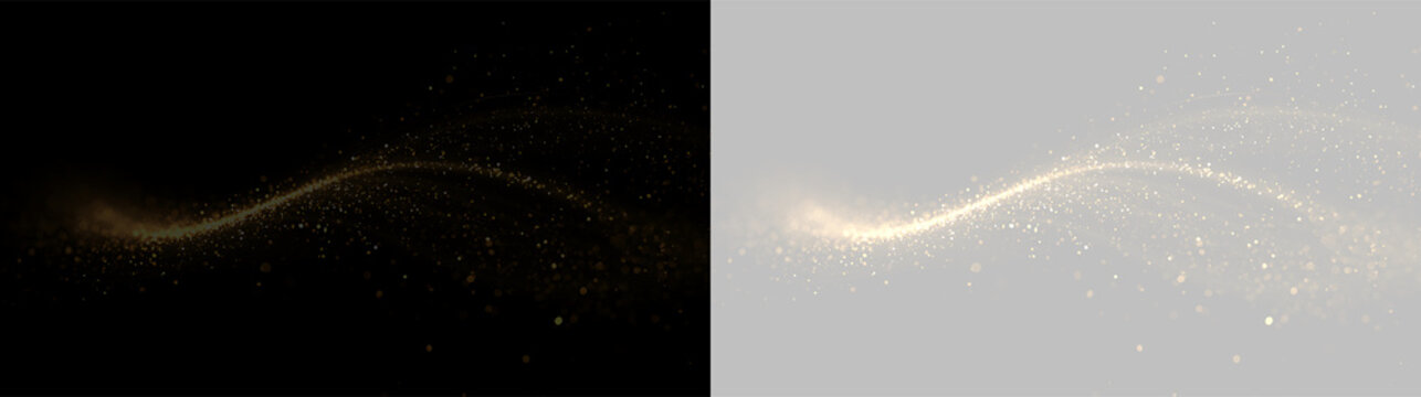 Swirls of golden sparkles with light particles on transparent background creating a lively effect during celebration