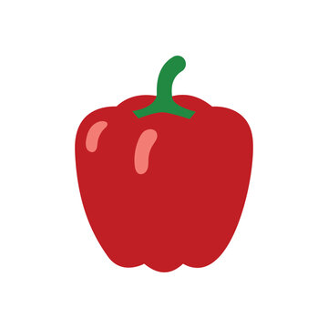 Fresh red bell pepper vegetable isolated on white background flat vector design element for healthy food illustration icon.