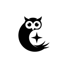 Fototapeta premium Stylized black owl logo icon with star on white background