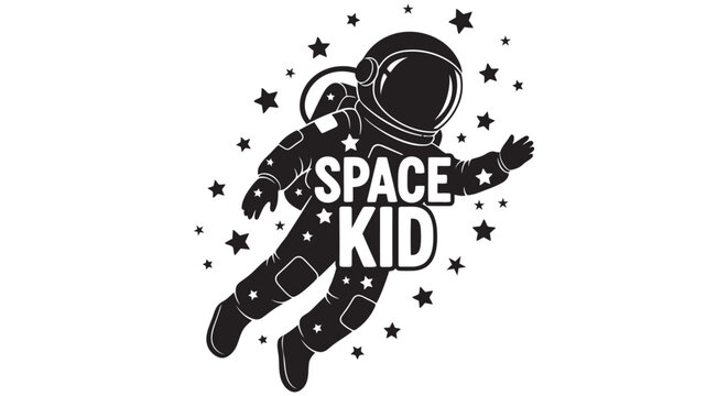 Astronaut silhouette with stars and text on a white background space exploration concept