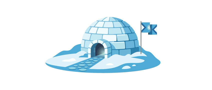 Cozy Igloo Dwelling with Arctic Flags and Snow Path