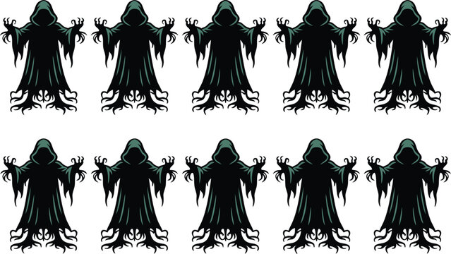 Dark reaper silhouette pattern gothic ghostly figures for halloween and occult designs