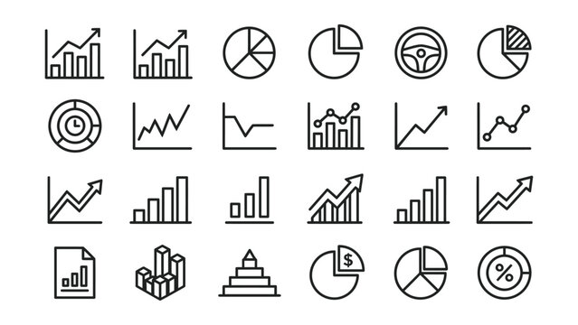 Set of business charts and graphs icons in line style  various statistical infographics