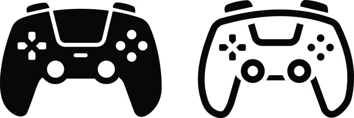 Two black gamepad controller for games, featuring joysticks and buttons, isolated on a white background, for gaming interface © farhanatisha