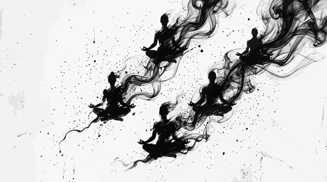 Black smoke, ink splatters, abstract background, grunge texture, vector design element