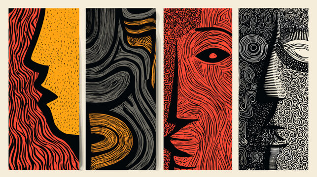 Abstract Art Featuring Geometric Faces in Vibrant Colors on a Textured Background
