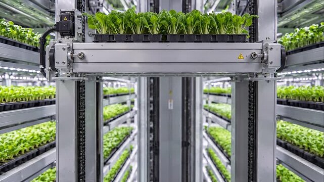 Vertical farming hydroponic system leafy green automated machine with robotic elevator and multi layer indoor farm conveyor trays