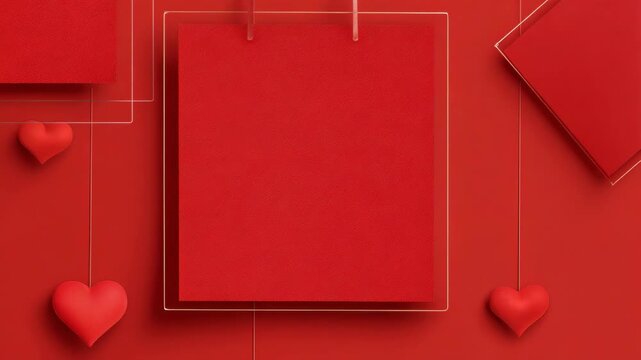 A creative arrangement of red hearts and cards on a dark background, perfect for Valentine's Day or romantic themes.