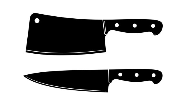 Black silhouette cleaver and chef knife vector set