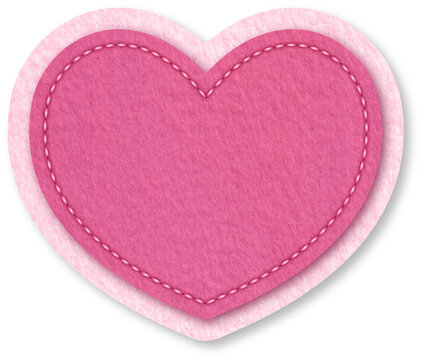 Pink Felt Heart patch with Stitched border for scrapbook or journal
