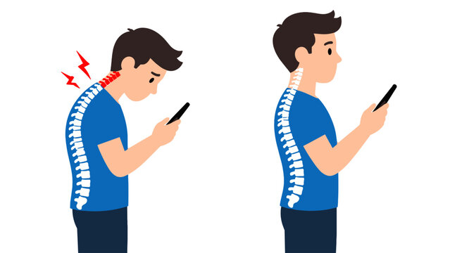Vector illustration of poor and correct smartphone posture