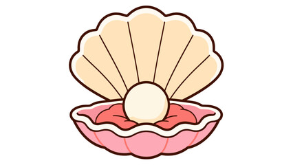 Pearl inside open seashell cartoon vector illustration © Mark