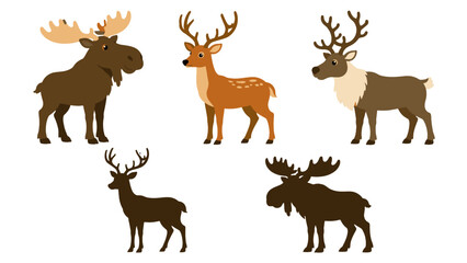 Cartoon moose deer and reindeer animal set on white © Mark