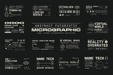 Fototapeta na wymiar Set of Micrographic element label Futuristic UI Cyber Future technology Collection