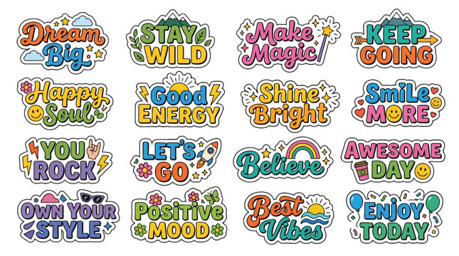 Motivational sticker collection with inspirational quotes and retro typography, KFA_Pro_1784010276420_img5.eps style for positivity