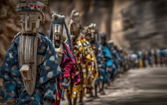 Traditional Malian Dogon Sigi Ceremony Featuring Ornate Masks and Attire