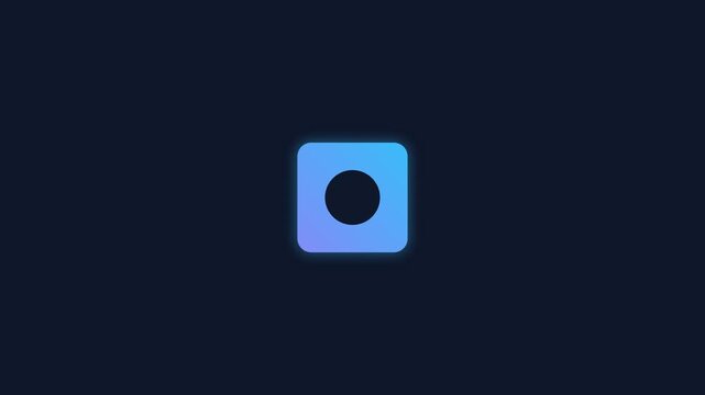 A vibrant blue rounded square icon with a dark center circle on dark background
