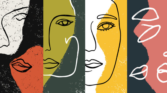 Colorful Abstract Faces Illustration with Modern Artistic Elements and Vibrant Patterns