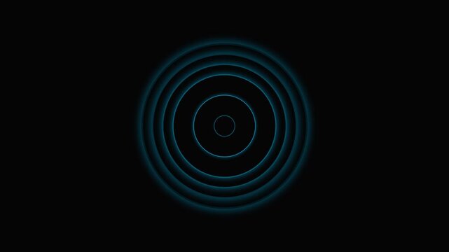 Abstract concentric blue light circles glowing against a deep black background