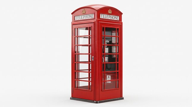 Classic red british telephone box isolated on white background london style public phone booth icon.