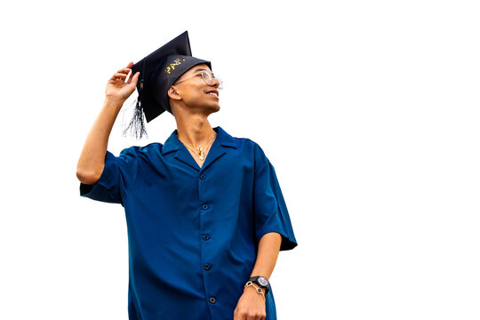Graduating student celebrating success and future achievement with a graduate cap. PNG