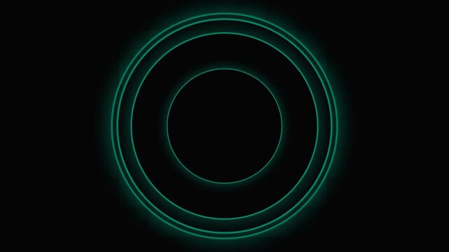 A single glowing teal circle centered on a solid black background design